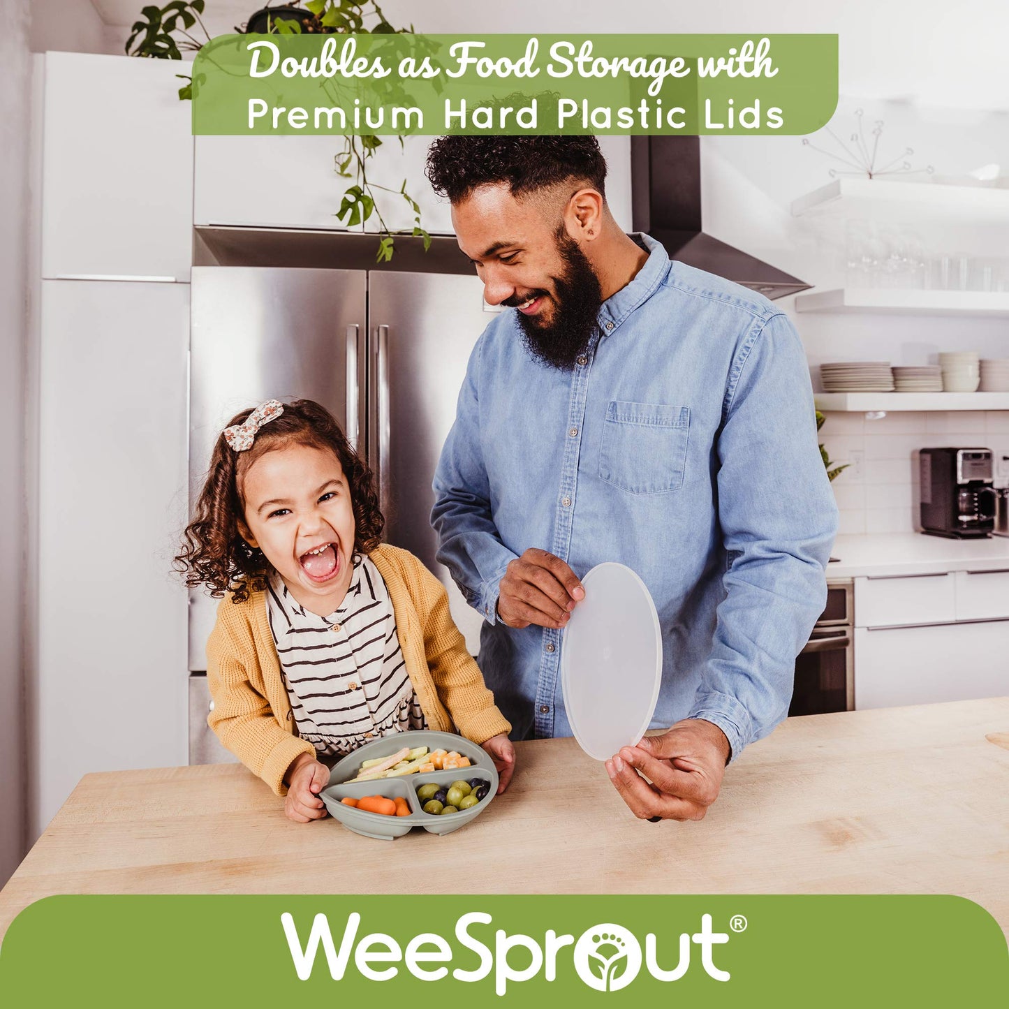 Weesprout Suction Plates With Lids For Babies & Toddlers - 100% Silicone, Dinnerware Stays Put, Divided Design For Picky Eaters,