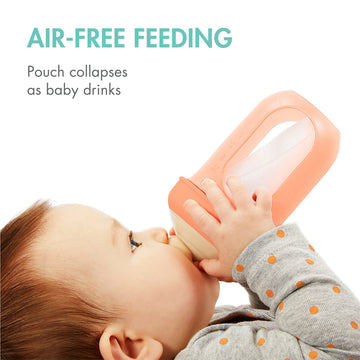 Boon Nursh Reusable Silicone Baby Bottles With Collapsible Silicone Pouch Design - Everyday Baby Essentials - Stage 2 Medium Flo