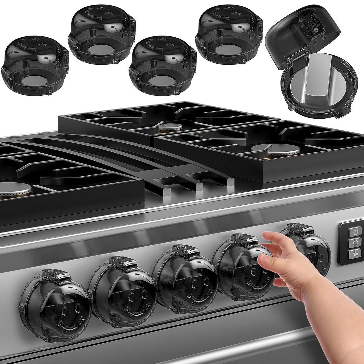 Upgraded Stove Knob Covers For Child Safety, Gliship 5 Pack Double-Key Design Baby Safety Gas Oven Knob Covers With Adhesive Hea