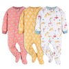 Gerber Baby Girl'S Toddler Flame Resistant Fleece Footed Pajamas 3-Pack, Pink Flamingos
