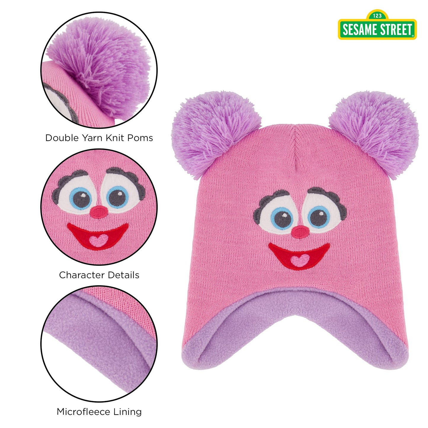 Sesame Street Girls' Winter Hat And Mittens Set, Abby Cadabby Beanie For Ages 2-4, Dark Pink