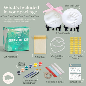 Little Hippo Baby Ornament Keepsake Kit 2 Easels! Baby Shower Gifts, Baby Footprint Kit And Handprint Kit, Handprint Mothers Day