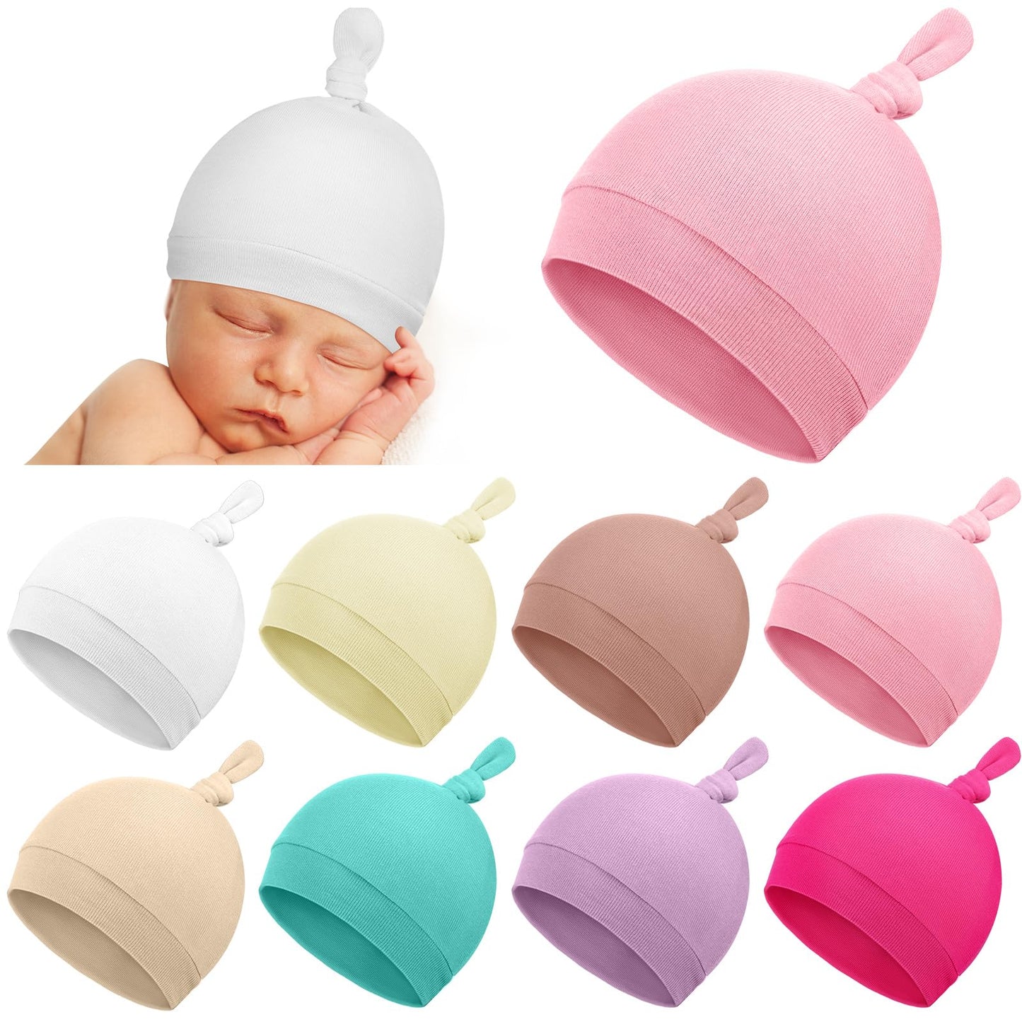 Suhine 8 Pcs Preemie Hats For Baby Girls Cotton Premature Knot Hats Newborn Hospital Cap Warm Knot Beanie Nicu For Preemie Girls