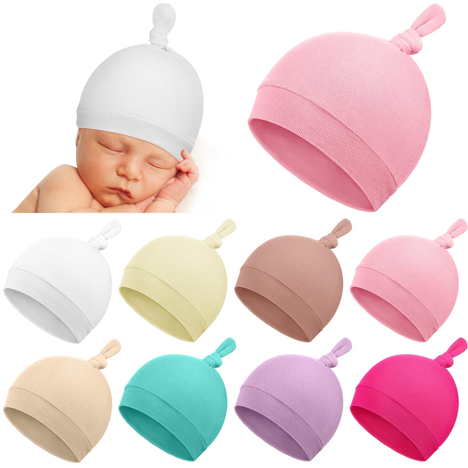 Suhine 8 Pcs Preemie Hats For Baby Girls Cotton Premature Knot Hats Newborn Hospital Cap Warm Knot Beanie Nicu For Preemie Girls