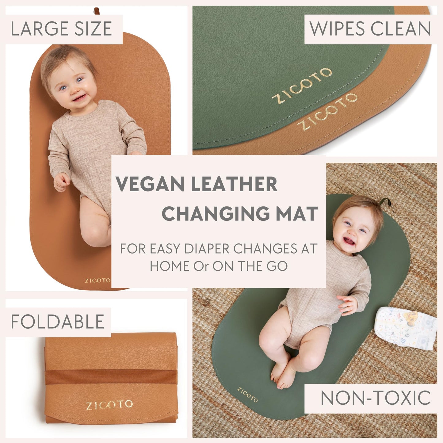 Beautiful Baby Diaper Changing Mat Made Of Vegan Leather - Soft And Easy To Wipe Changing Pad For Travel Or At Home Use - Lightw