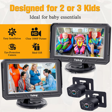 Yakry Baby Car Camera 2-Pack For Backseat - Hd 1080P Dual Camera, 170 Wide Angle, Night Vision, 360 Rotation, Safe Rear-Facing I