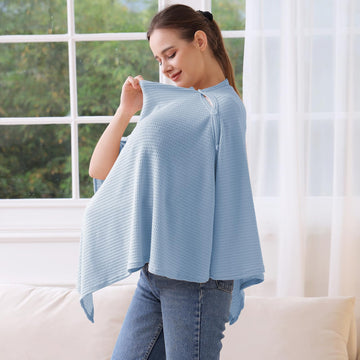 Knit Nursing Cover For Baby Breastfeeding, Breathable And Soft, Wide Neck With Stretch For Easy View (Blue)