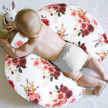 Floral Nursing Pillow Cover For Baby Girl, Soft Organic Breastfeeding Pillow Slipcover, Newborn Feeding Pillow Cover, Burgundy W