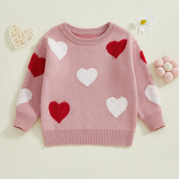 Nokpsedcb Baby Girl Cute Long Sleeve Heart Flowers Embroidery Oversized Sweater Toddler Valentine Outfit (Pink Heart, 12-18 Mont