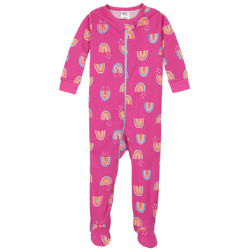 Gerber Baby Girls' Toddler 2-Pack Footed Pajamas, Rainbows Pink, 3T