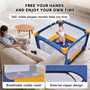 Foldable Baby Playpen, 59' 59' Play Pens For Babies And Toddlers, Indoor & Outdoor Kids Safety Fence With Gate, Portable Play