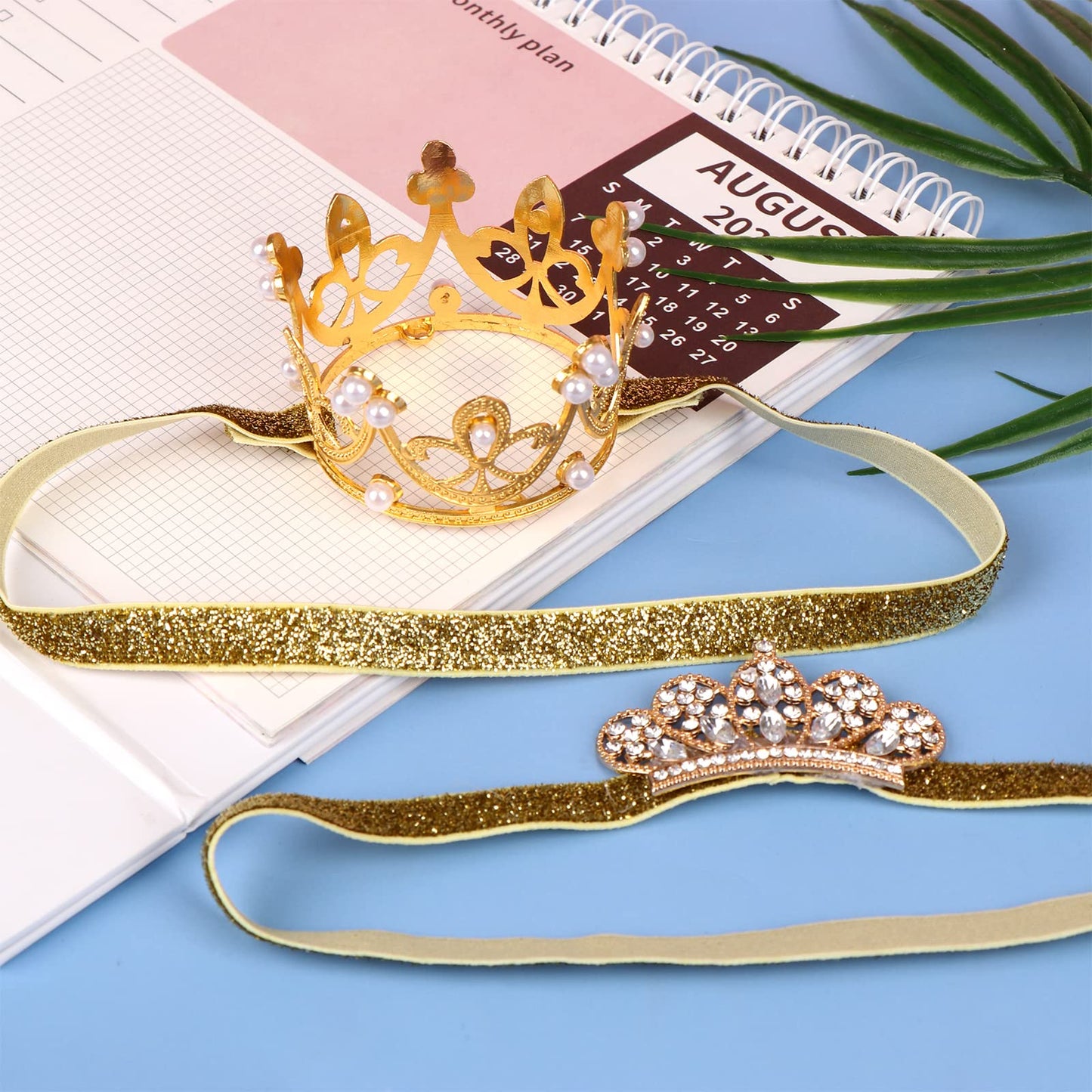 Gold Baby Crown Baby Tiara Baby Crown Headband Crystal Crown Hair Belt For Little Girl Infant Princess Tiaras Birthday Elastic H