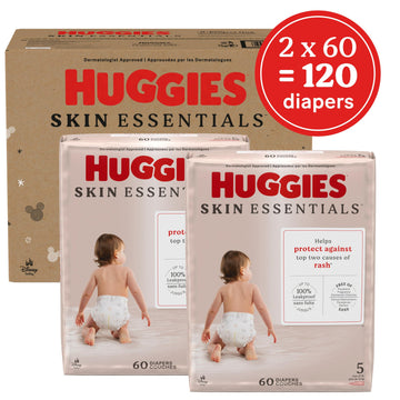 Huggies Size 5 Diapers, Skin Essentials Baby Diapers, Size 5 (27+ Lbs), 120 Count (2 Packs Of 60)