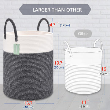 Bosroty Large Laundry Hamper Basket For Clothes 65L, Nursery Hamper, Blanket Basket, Clothes Basket Laundry, Tall Rope Baskets,