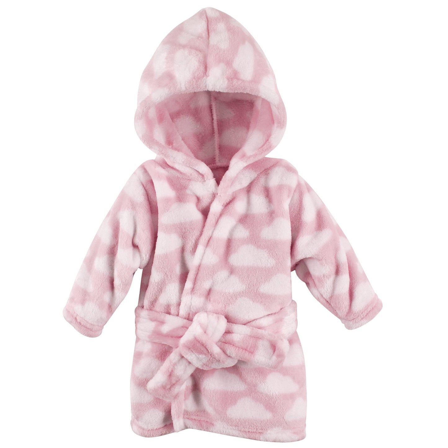 Hudson Baby Unisex Baby Plush Animal Face Bathrobe, Pink Clouds, 0-9 Months