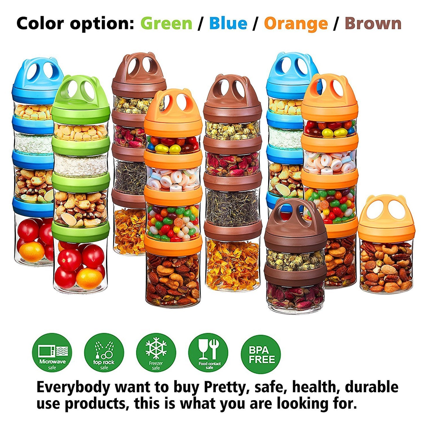 Seleware Portable Stackable Food Storage Containers For Snacks Formula Powder And Drinks Twist Lock System Airtight Leak-Proof B