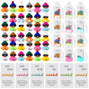 Liliful 60 Set Employee Appreciation Gift Bulk for Coworker Inspirational Mini Rubber Ducks with Glasses You are Awesome Sign Yo
