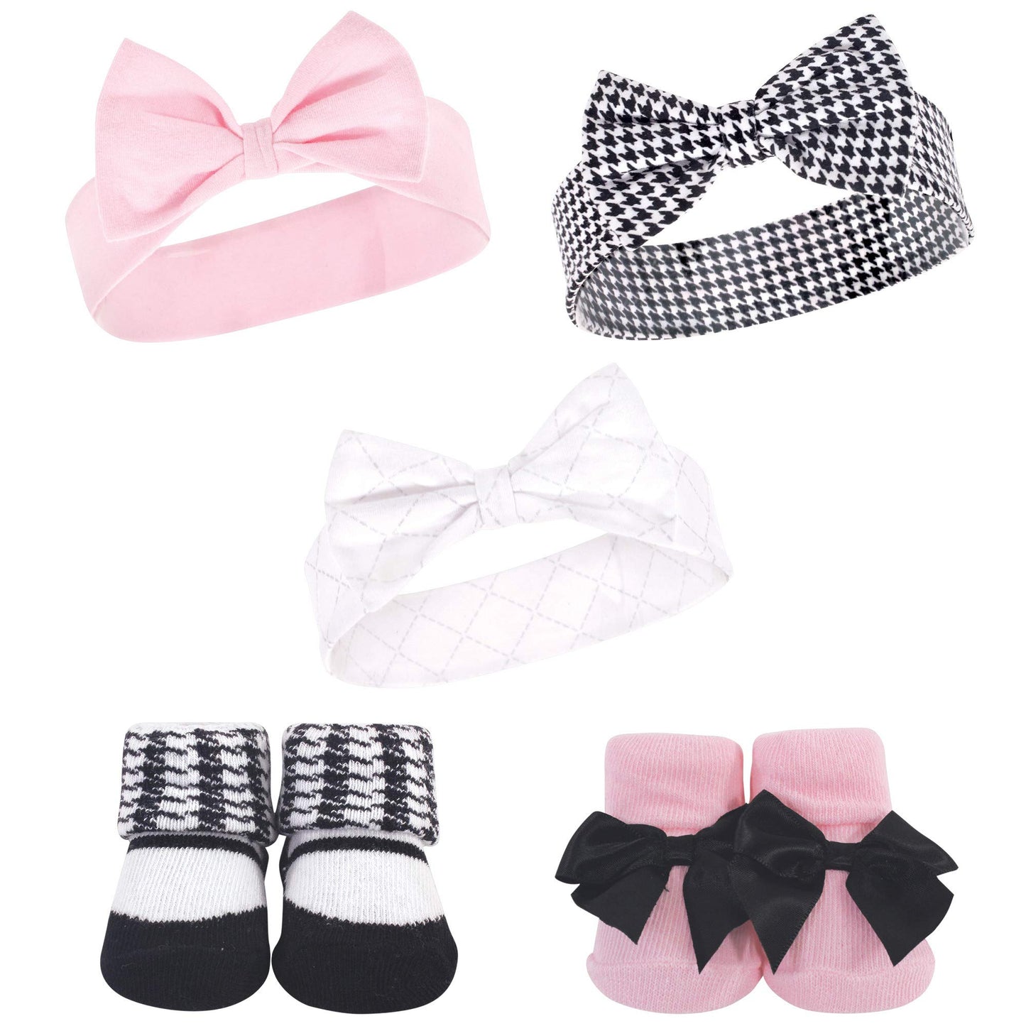 Hudson Baby Unisex Baby Headband And Socks Set, Houndstooth, 0-9 Months