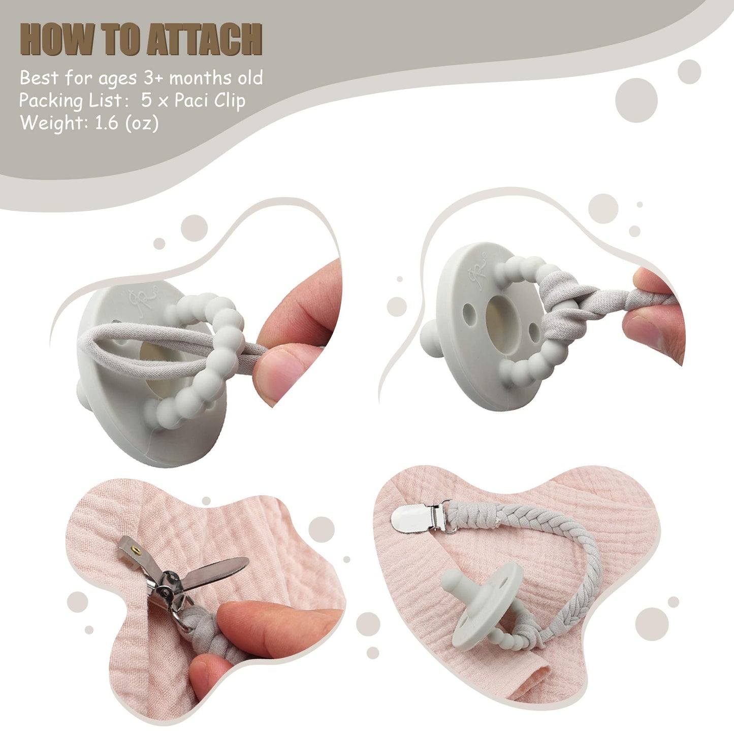 Pacifier Clip For Boys And Girls Binky Holder Pacifier Holder Leash Smoother Clip Handmade Braided Fits All Pacifiers -Modern Un