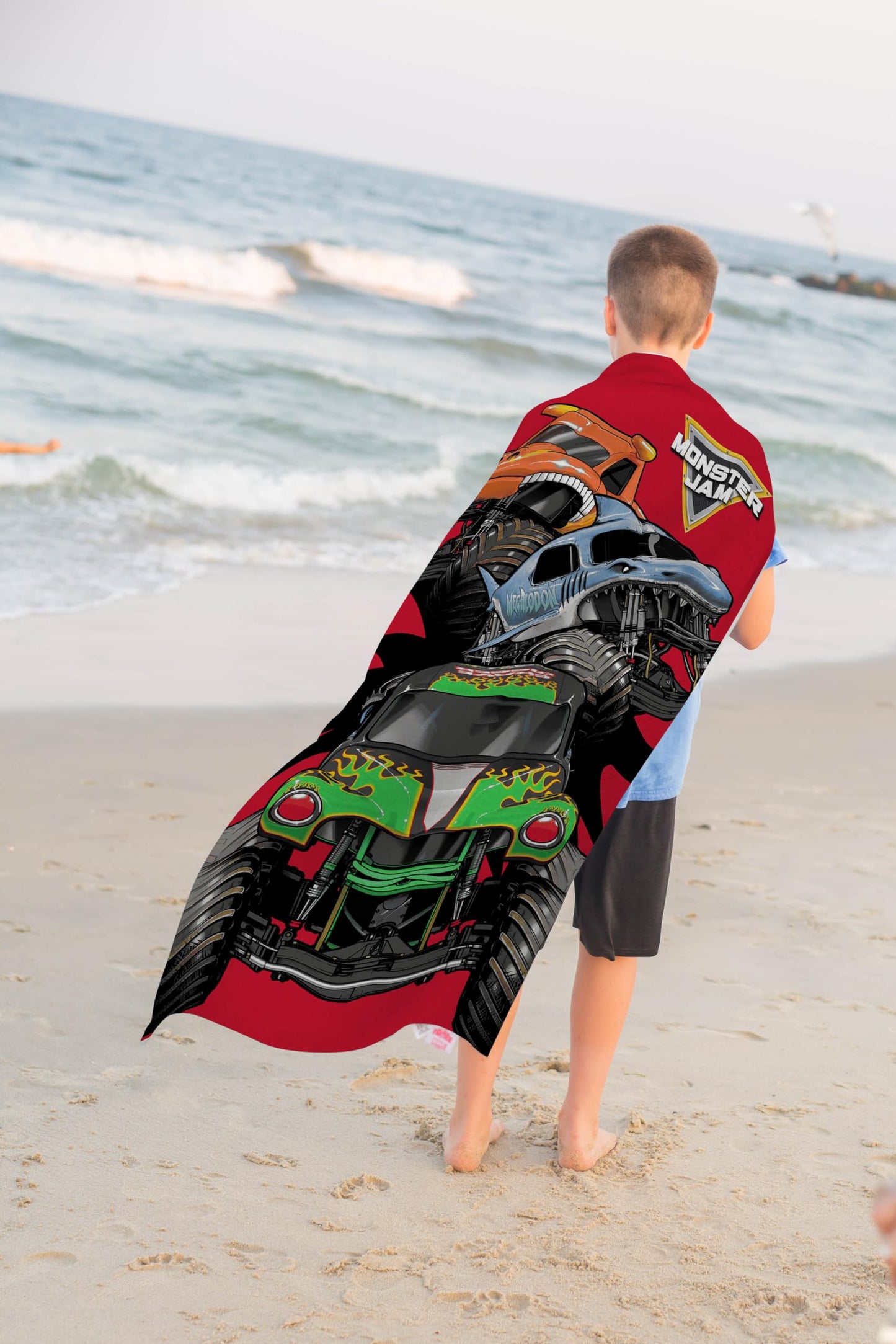Jay Franco Monster Jam Kids Bath Pool Beach Towel - Super Soft & Absorbent Grave Digger, Megalodon, El Toro Loco 100% Cotton Tow