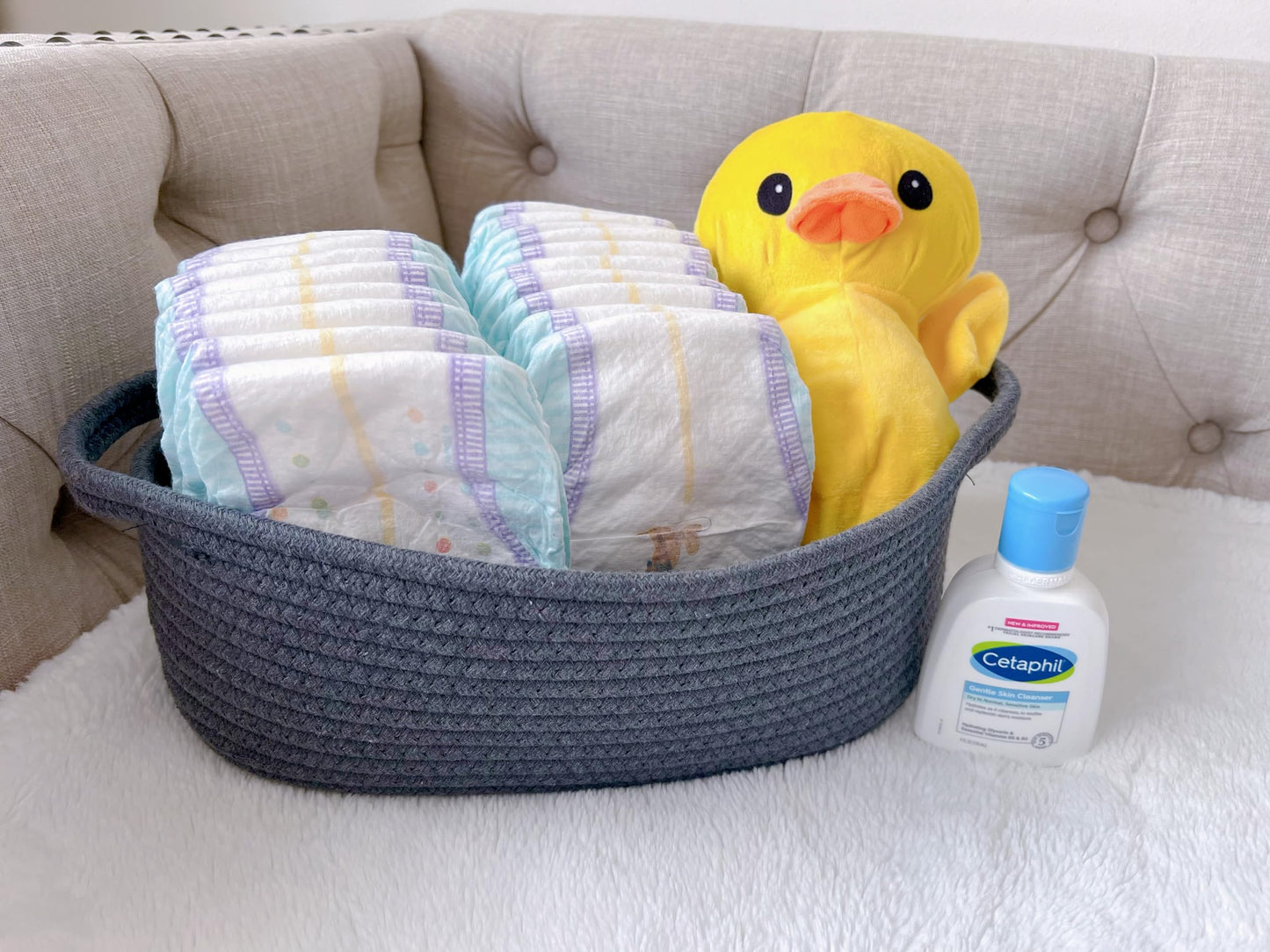 Giftexpress Gray Woven Basket - 13' X 8' X 5' Cotton Rope Organizing Baskets For Baby Items Or Cat & Dog Toys - Cute Soft Gif