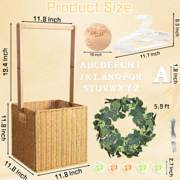 Baby Shower Crate Closet, Lighted Large Hand-Woven Rattan Storage Crates With Handle, Baby Shower Gifts, Baby Welcome Box Nurser