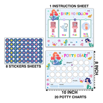 Mermaid Potty Training Sticker Chart, 20 Potty Charts With 432 Round Stickers & 1 Instruction Sheet, Potty Reward Sticker Chart