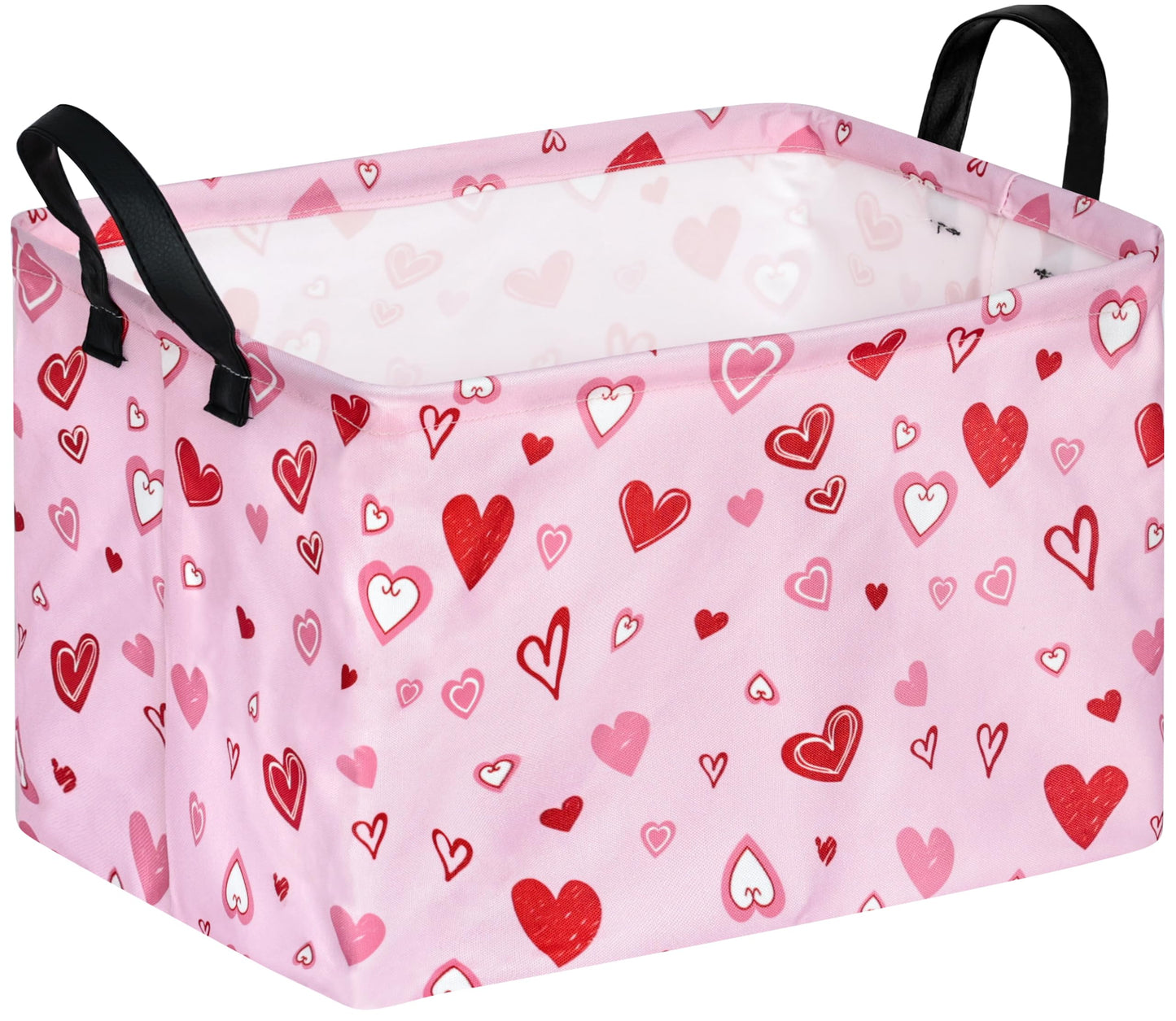 KUNRO Rectang Heart Pattern Valentine s Storage Basket Gift Shelf Basket Storage Bin, Nursery Basket Organizer Box for With Han
