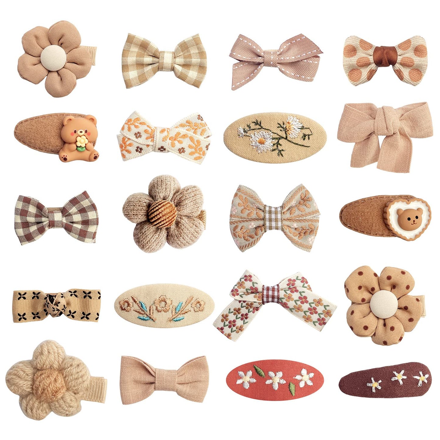 EleMirsa Girl Hair Clips Brown Flower Fabric Snap Hair Clips Fully Lined Alligator Clips Brown Bow Hair Accessories for Little G