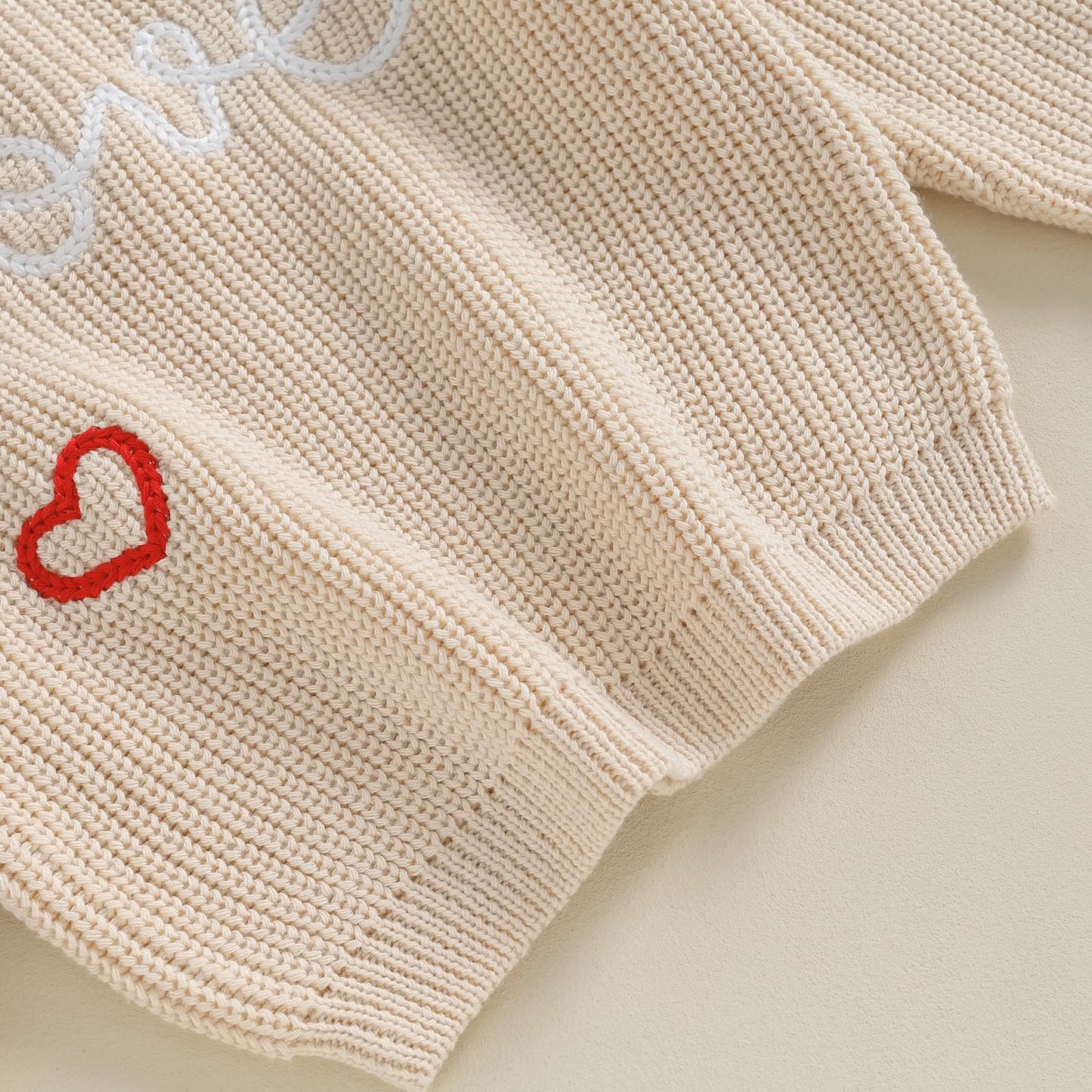 Baby Girl Valentines Day Outfit Love Heart Sweet Long Sleeve Sweater Tshirt Crewneck Tops Fall Winter Clothes (C-Khaki, 9-12 Mon