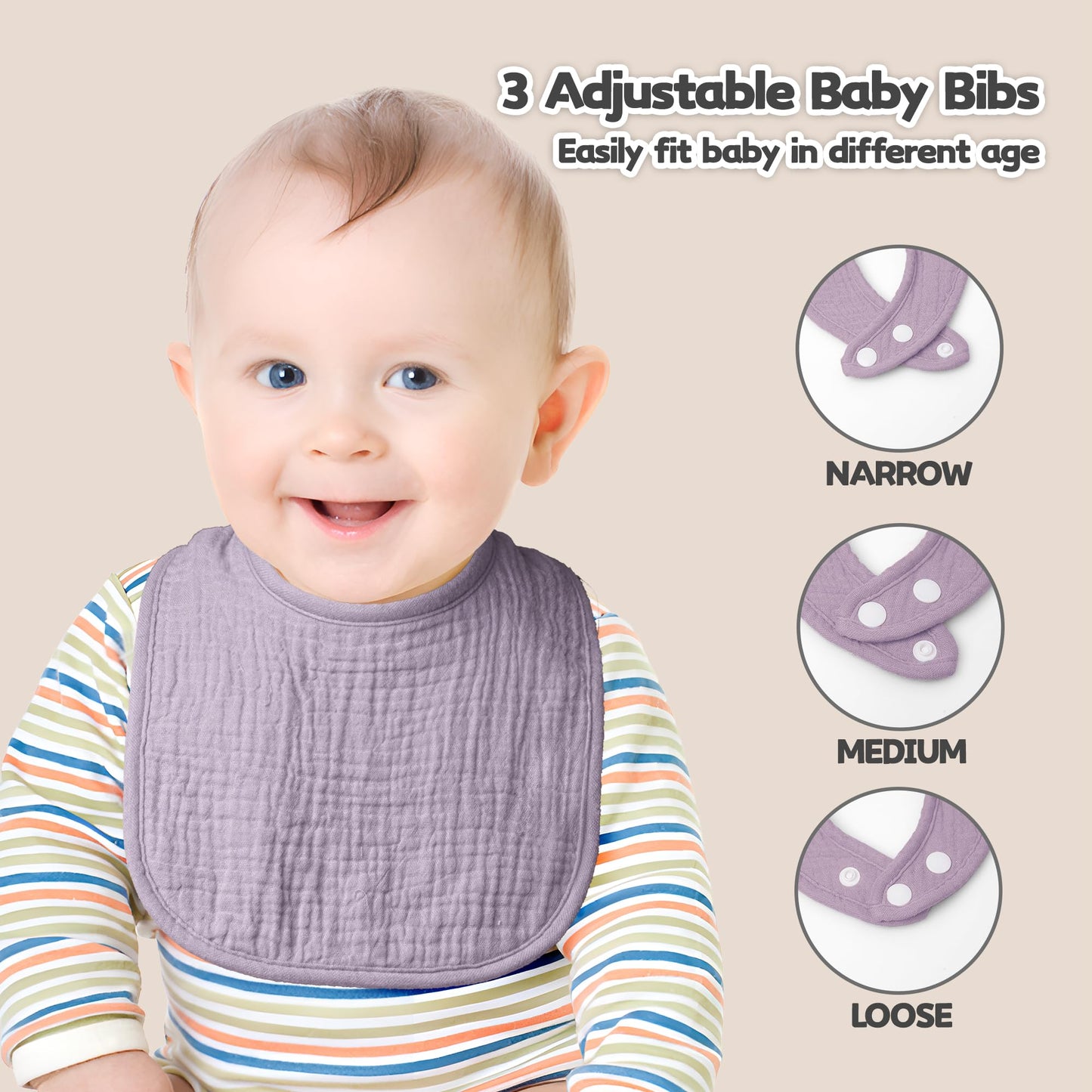 Susurration Muslin Baby Drool Bibs 10Pack Soft Square Adjustable Bandana Bibs For Unisex Baby Girls & Boys (Pink)