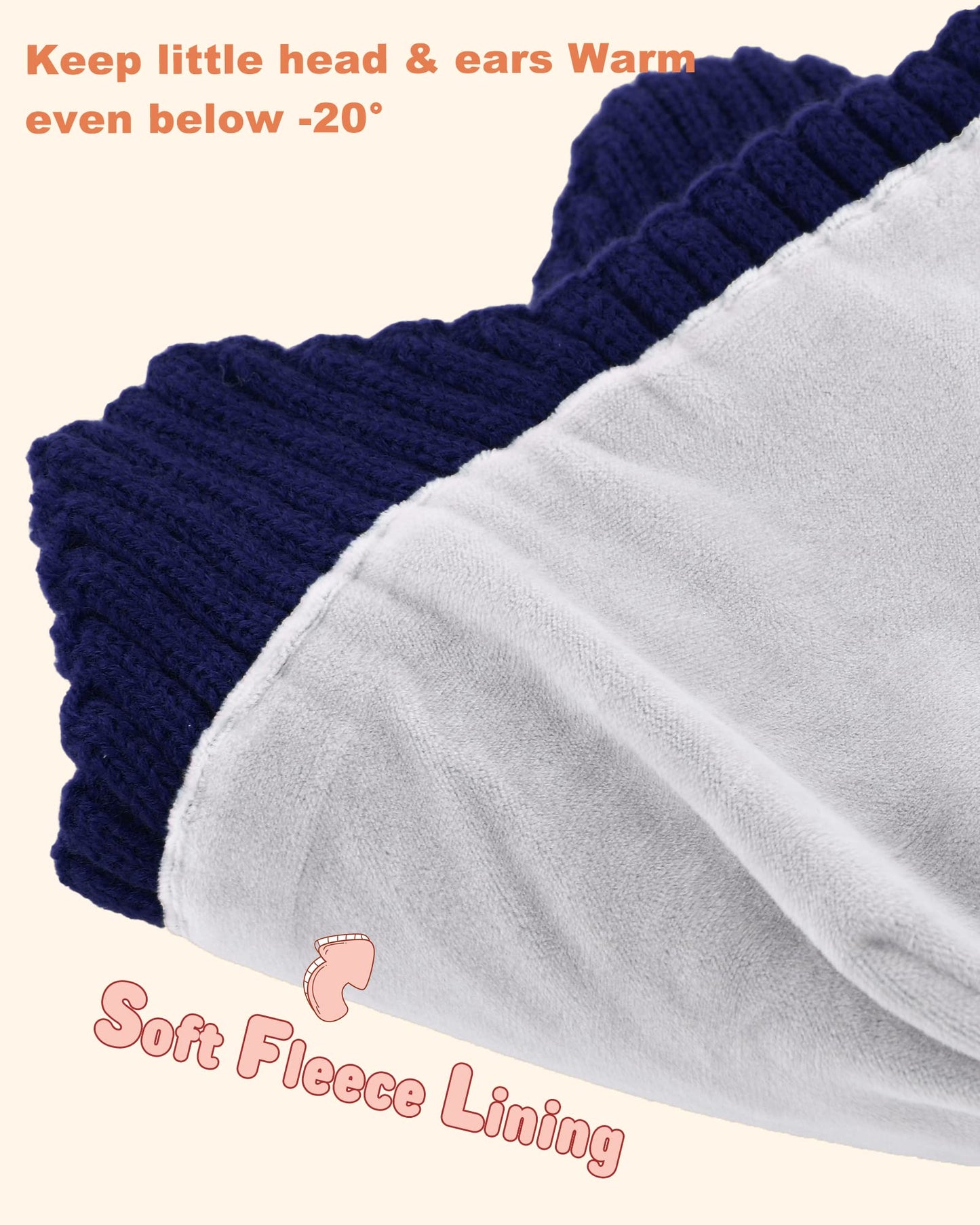 Baby Beanie Fleece Lined Toddler Winter Hat With Ear Flaps Little Girls Boys Warm Hats Cute Beanies For Kids Navy