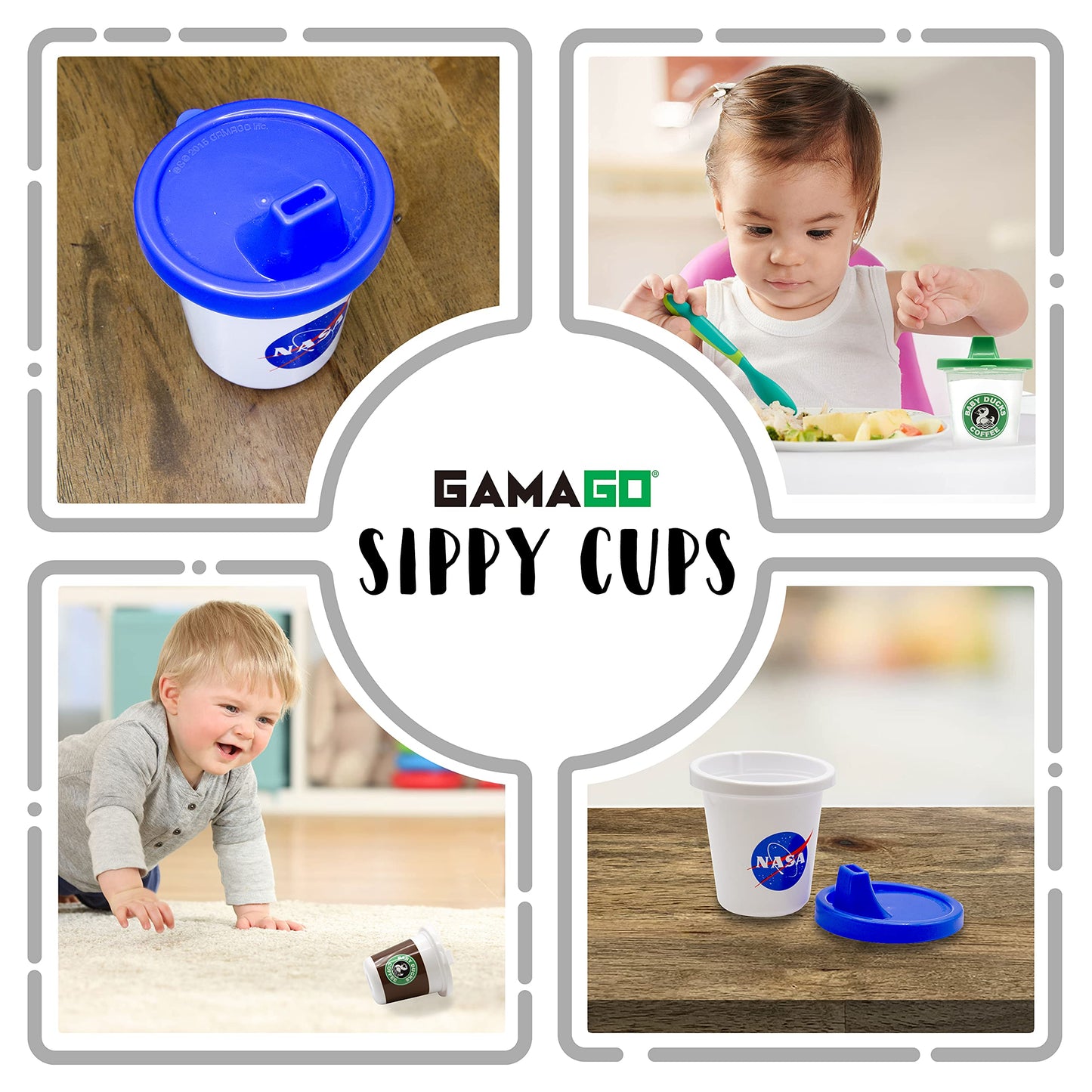 Gamago Nasa Baby Sippy Cup - Adorably Cute Learner Sippy Cup For Babies, Toddlers And Kids - 6+ Months Old - Holds 7 Ounces - Bp