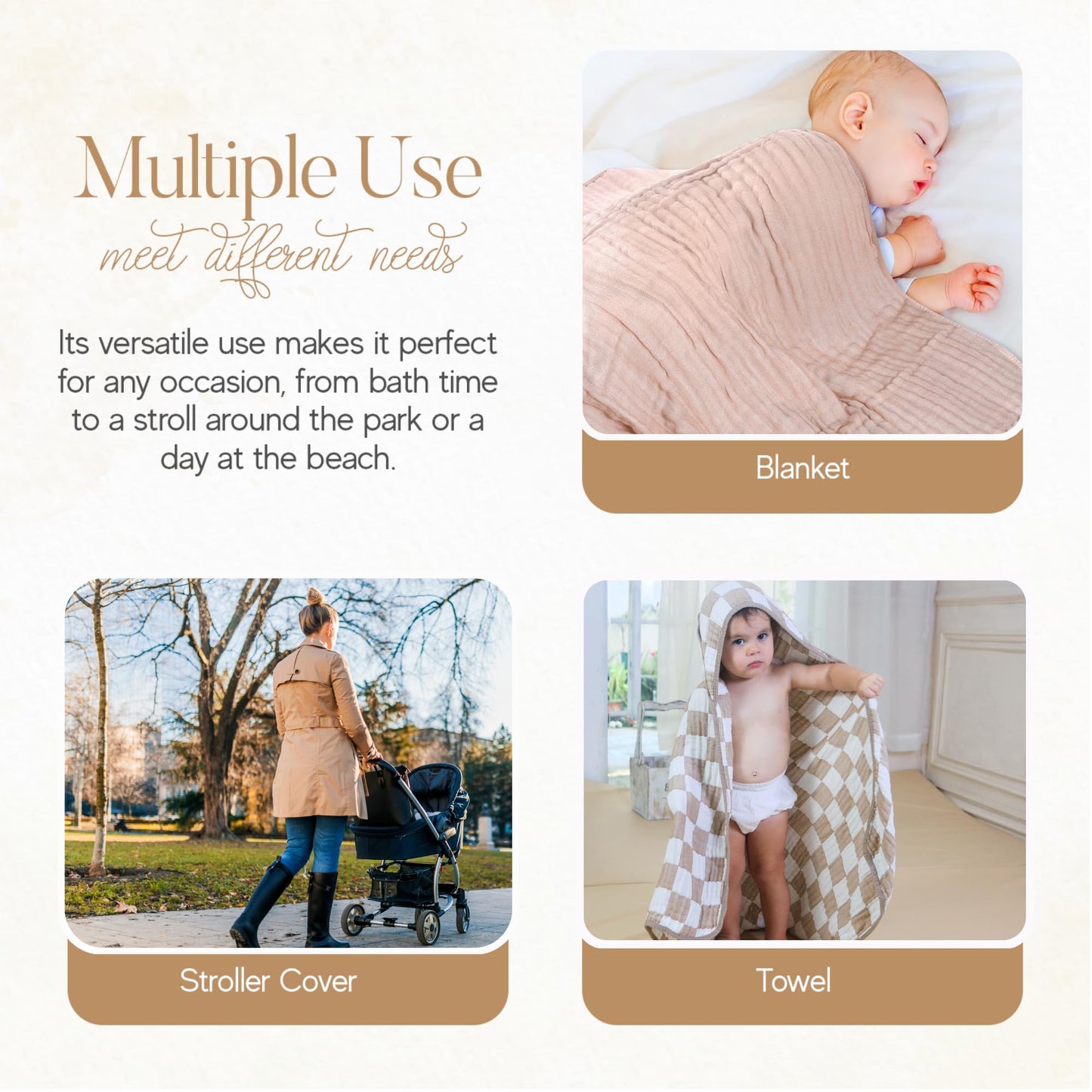 Hardnok Ultra Soft Muslin Baby Towel Set 4-Piece - Muslin & Bamboo Viscose Blend, Ideal For Bath & Beach, Perfect For Baby Boys