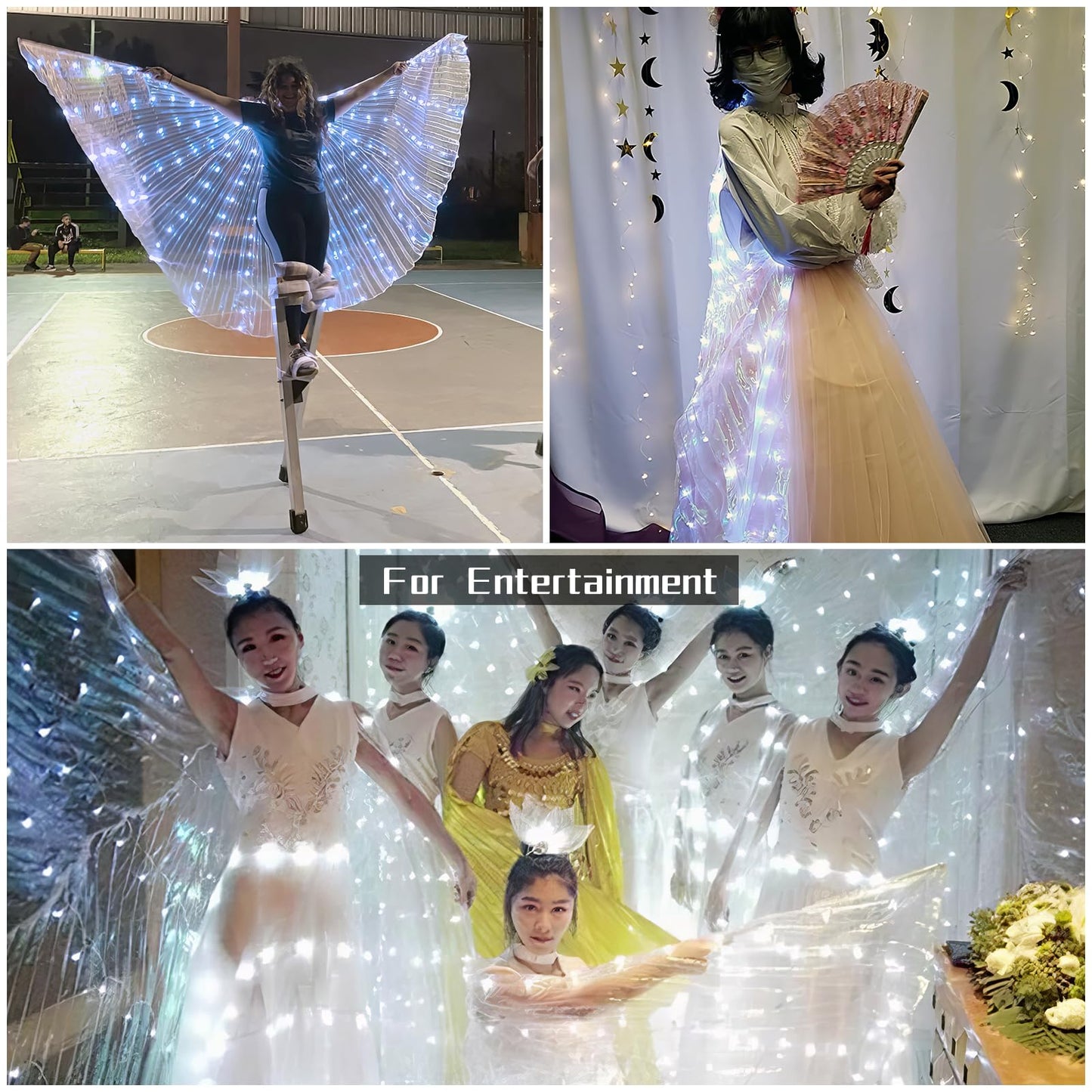 Zfbird Led Butterfly Wings Light Up Fairy Wings Luminous Butterfly Costumes For Halloween, Christmas And Belly Dance White