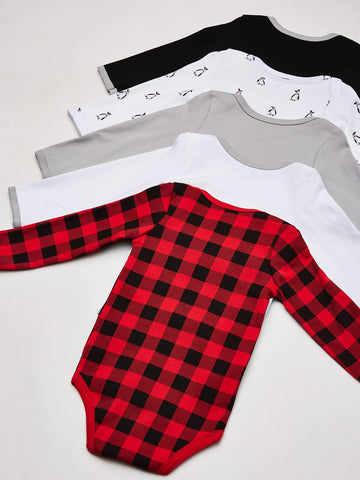 Hudson Baby Unisex Baby Cotton Long-Sleeve Bodysuits, Penguin, 6-9 Months Us
