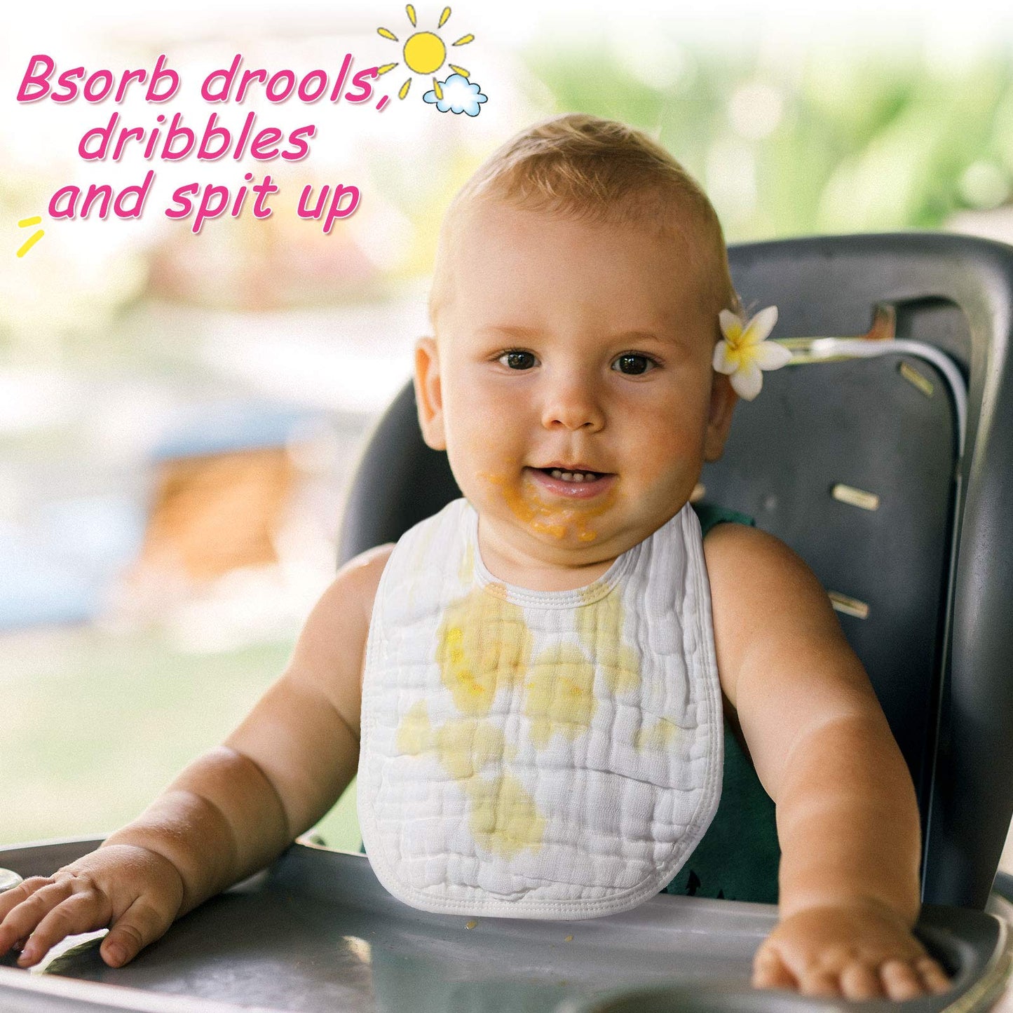 Tatuo 10 Pieces Muslin Baby Bibs Cotton Burping Cloth Bulk Adjustable Newborn Bandana Drool Bibs For Baby Boy Girl(White)