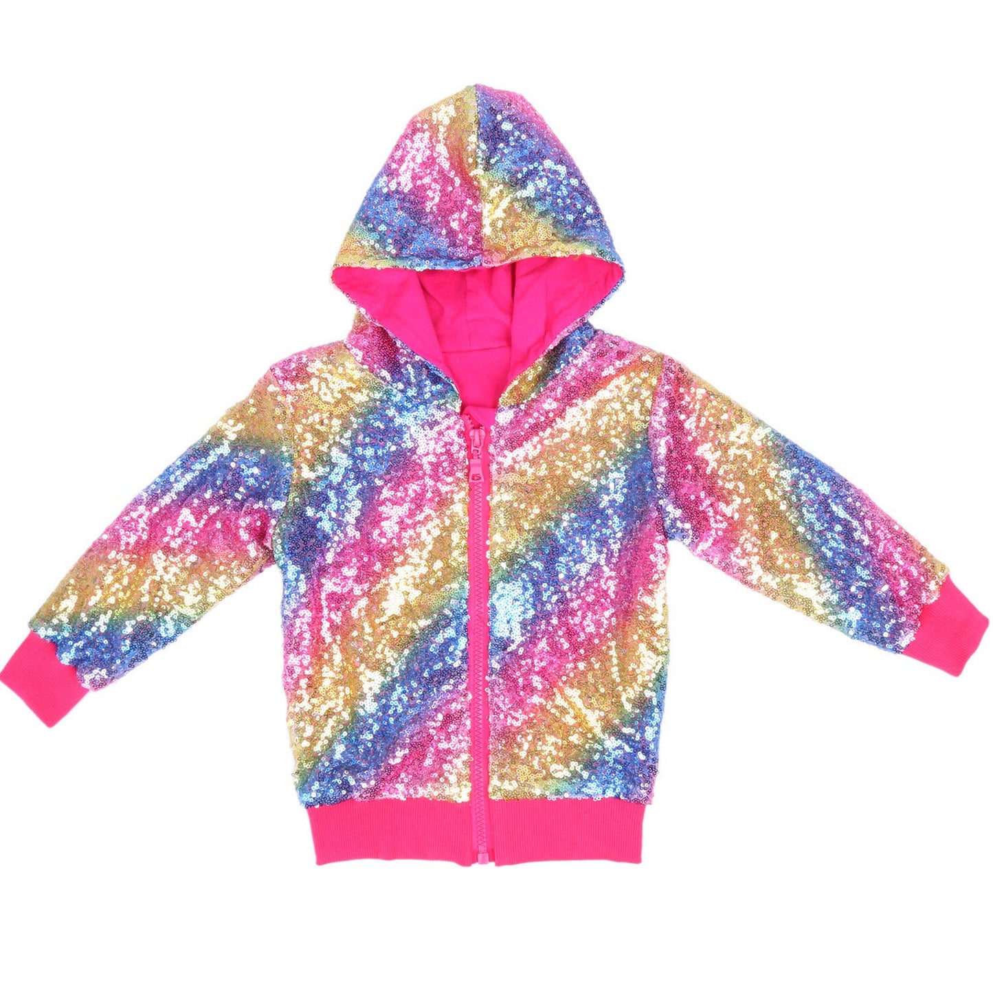Cilucu Kids Jackets Girls Boys Sequin Zipper Coat Jacket For Toddler Birthday Christmas Clothes Hoodie Hot Pink Rainbow 7-8Years