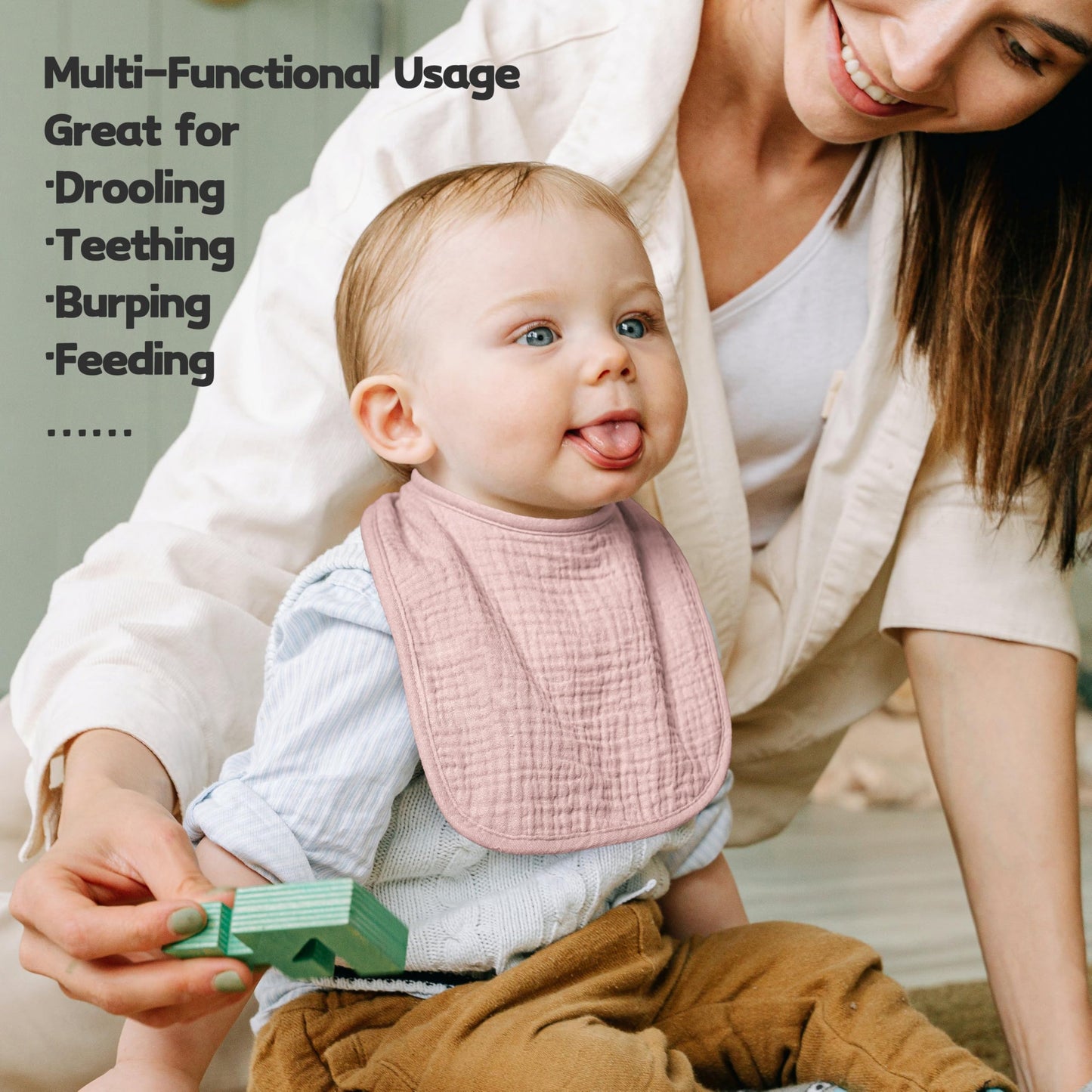 Susurration Muslin Baby Drool Bibs 6Pack Soft Square Adjustable Baby Bandana Bibs For Unisex Girls & Boys (Pinkish Brown)