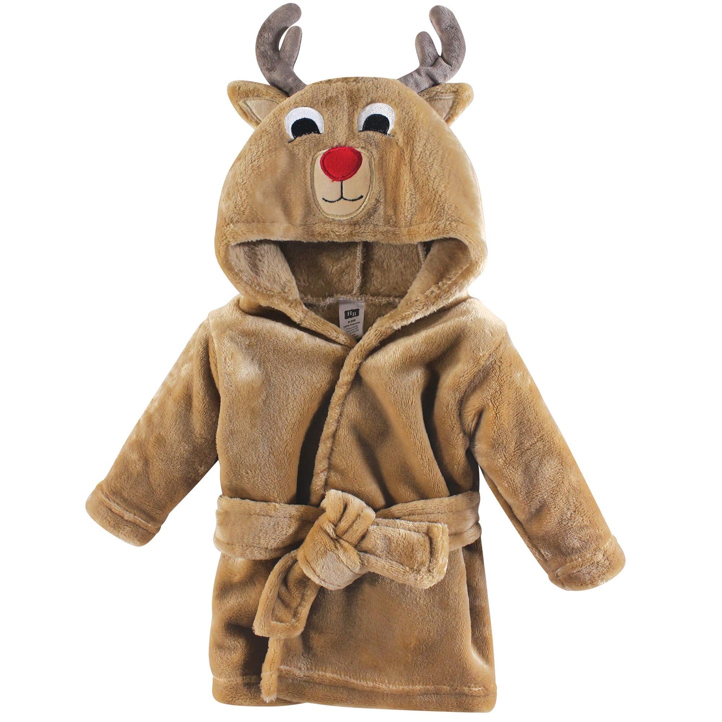 Hudson Baby Unisex Baby Plush Animal Face Bathrobe, Boy Reindeer, 0-9 Months