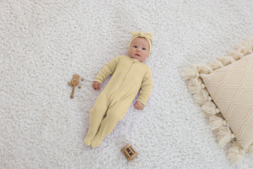 Guisby Footed Long Sleeve Baby Pajamas With Zipper Cotton Infant Sleepers Light Grey+Apricot 6-9 Months