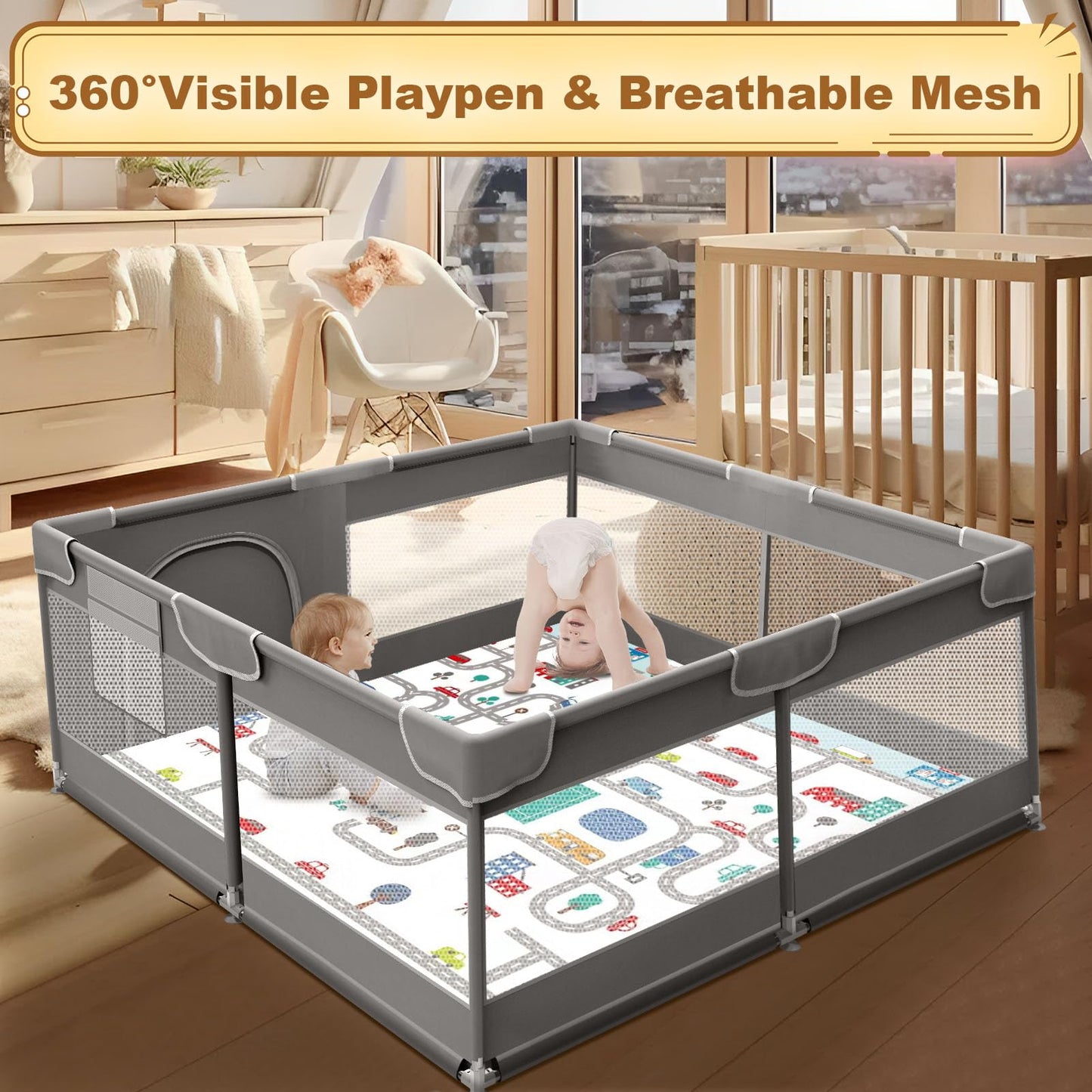 Xvishx Baby Playpen With Mat, 50 X 50 Inch Play Pen Playards, Playpen For Babies And Toddlers, Baby Playard For Indoor & Outdoor