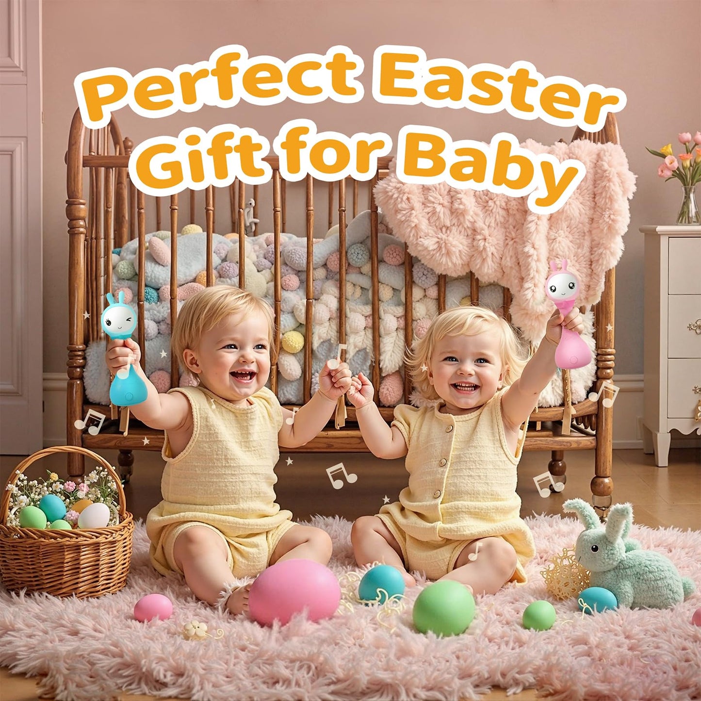 alilo Yoyo Talking Bunny Baby Musical Light-Up Rattle Toys 0-6-12-18 Months, Voice Mimicking Toys, Preloaded 90+ Audio Content,