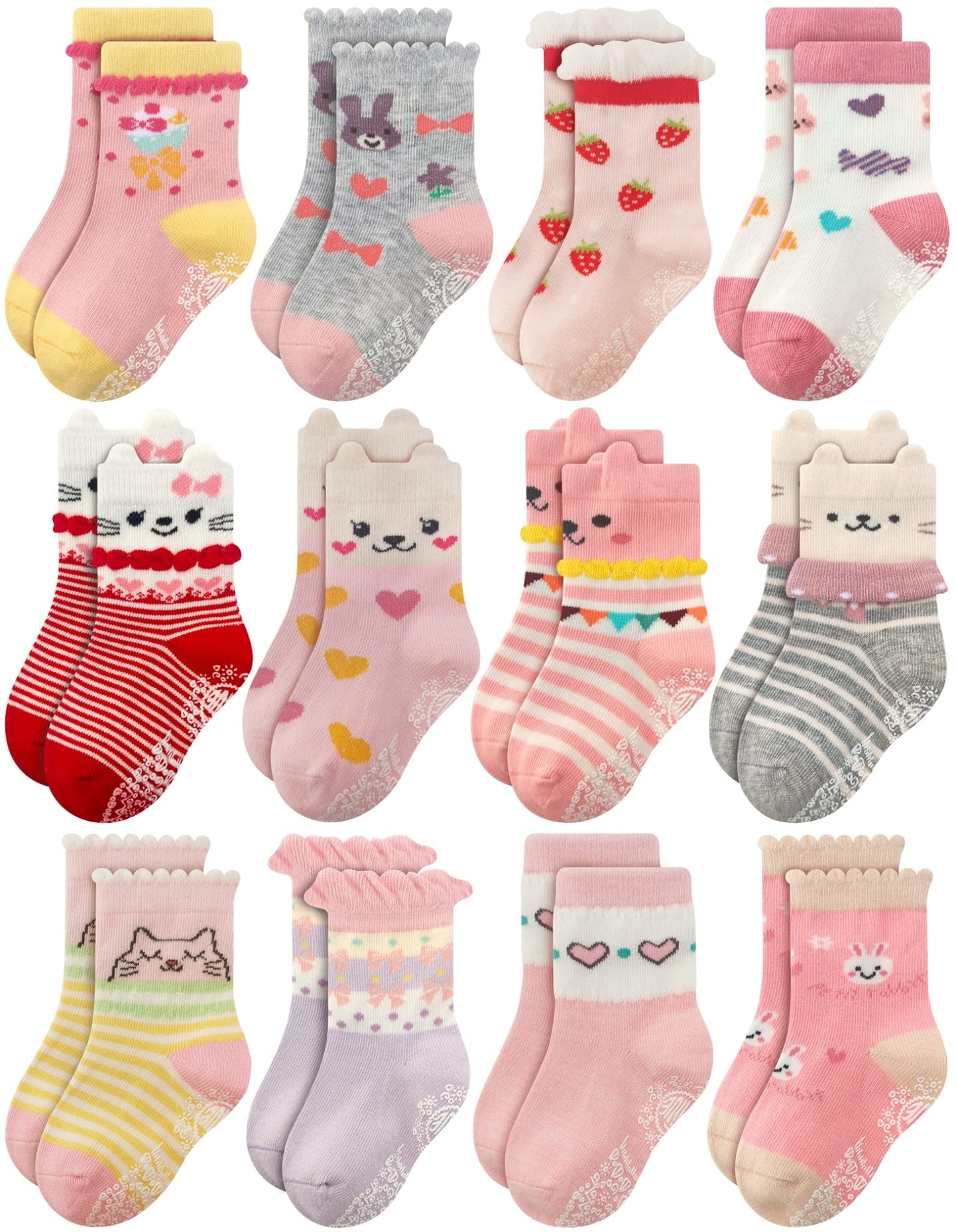 Rative Non Skid Anti Slip Cotton Dress Crew Socks With Grips For Baby Infant Toddler Kids Girls (3-5T, Rg-820821)