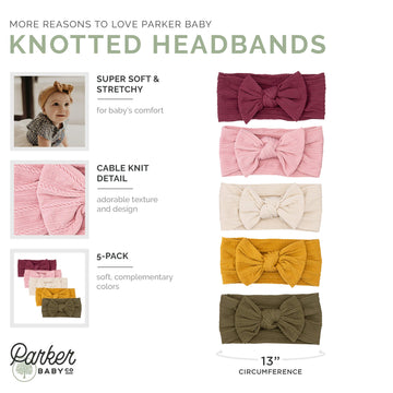 Parker Baby Girl Headbands - 5 Pack Of Cable Knit Nylon Bows For Girls -'Matilda Set'