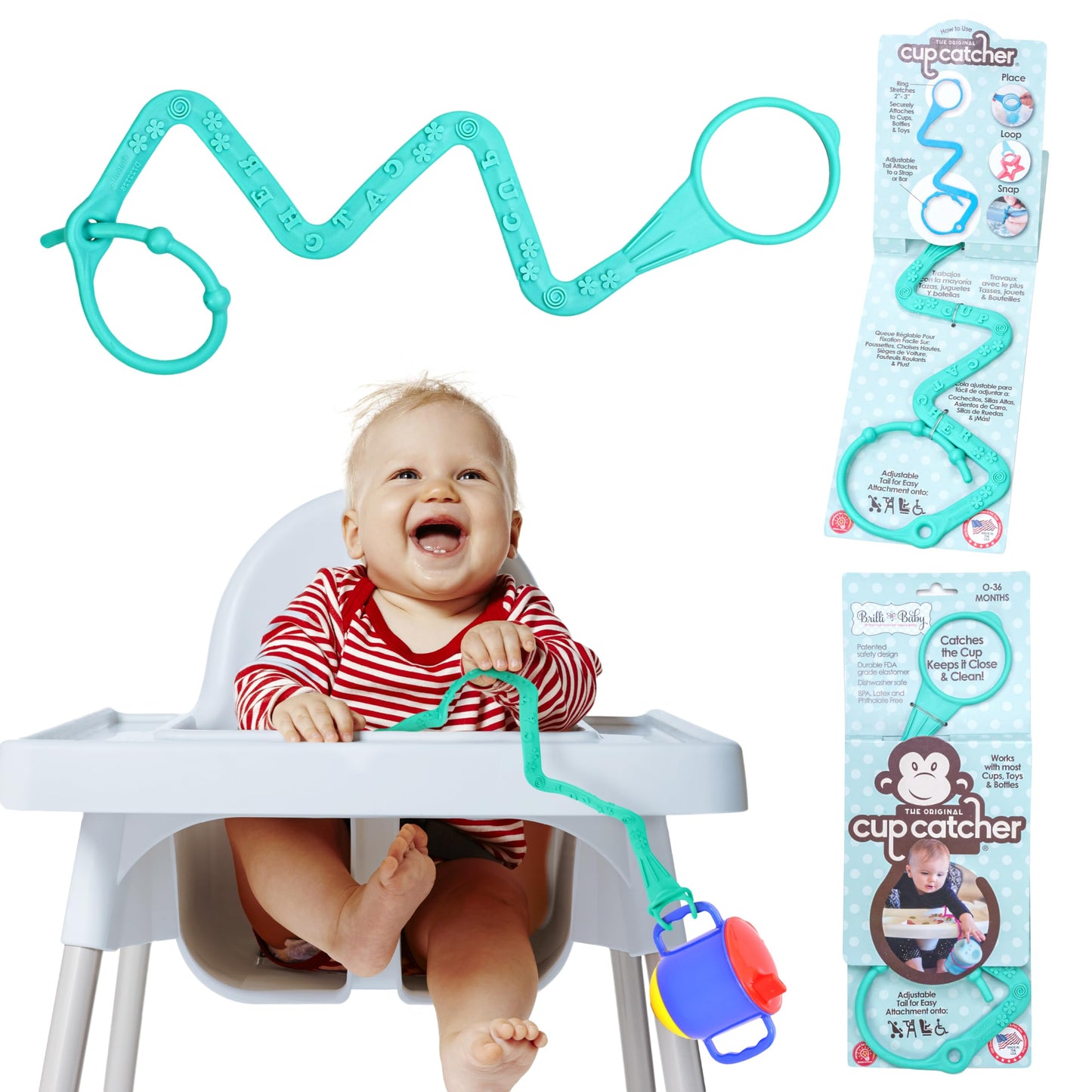 Brilli Baby Cup Catcher Sippy Cup, Bottle, Toy, Pacifier Tether To Attach To Your Stroller, Leash Strap To Secure Child'S Items