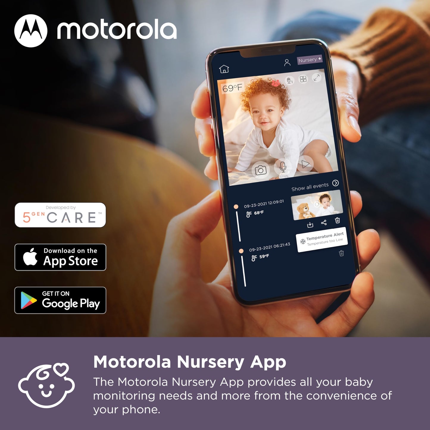 Motorola Baby Monitor-Vm36Xl Touchscreen 5' Portable Wifi Video Baby Monitor With Camera Hd 720P - Connects To Smart Phone App,