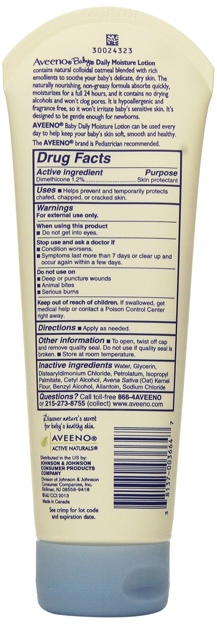 Aveeno Baby Daily Moisture Lotion, Fragrance Free, 8-Ounce Tubes (Pack Of 6)
