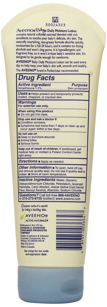 Aveeno Baby Daily Moisture Lotion, Fragrance Free, 8-Ounce Tubes (Pack Of 6)