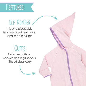 Zutano Cozie Fleece Baby One-Piece Elf Romper With Hood, Baby Pink, 6M